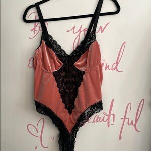 Pink and Black Lace Bodysuit